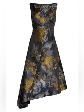 Kay Unger Carmella Asymmetric Floral Jacquard Cocktail Dress - Size 6
